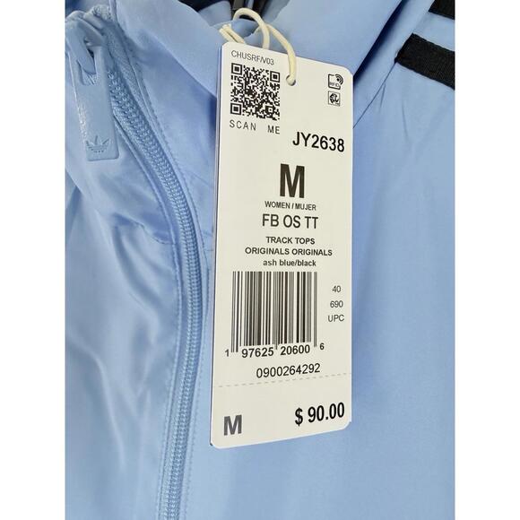 Adidas Originals Track Jacket Medium Ash Blue Black 3 Stripes Full Zip New NWT - Picture 2 of 8